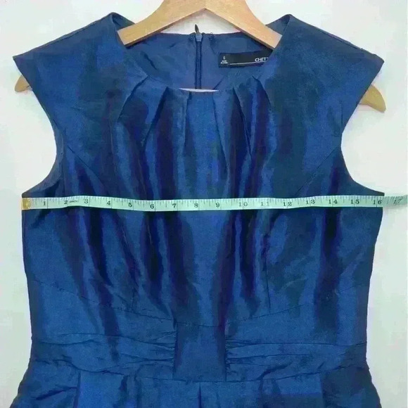 Chetta B Women’s 6 Dress Blue Taffeta Flare Bottom Sheath Fully Lined - Picture 4 of 12